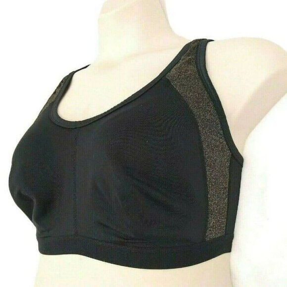 Comfort Choice Sports Bra 44C Black/Gold Medium Impact Full Coverage Activewear - Picture 3 of 7